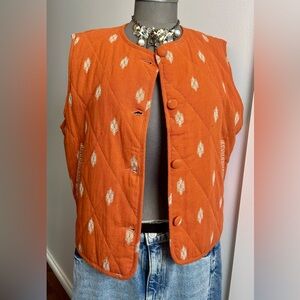 NWT Anthropologie Quilted Lined Vest Terracotta with Navaho Boho Pattern